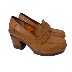 Korks Regina Platform Loafer Pump Women’s Size 8.5 M Brown Faux Leather Chunky